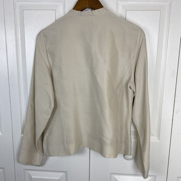 Eileen Fisher Size S 100% Silk Dupioni Jacket Ecru Ivory Beige Hook loop - Picture 4 of 7